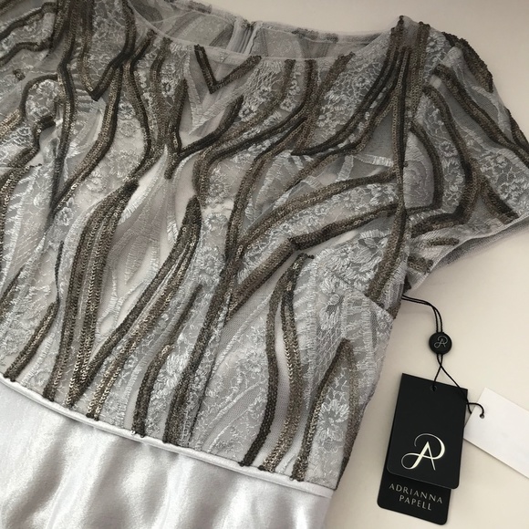 ADRIANNA PAPELL Embroidered Satin Hi-lo Gown - Picture 11 of 12